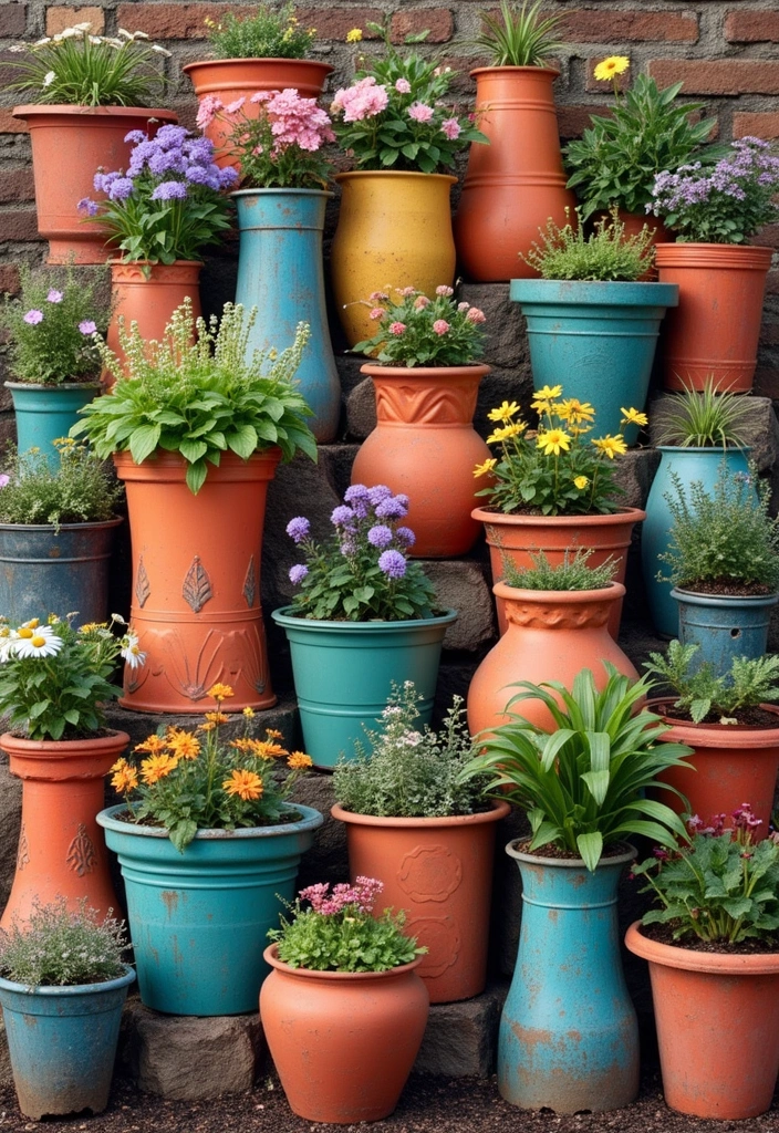 30 Chimney Pot Planter Ideas for Unique Garden Flair - 18. Creative Collage Planters