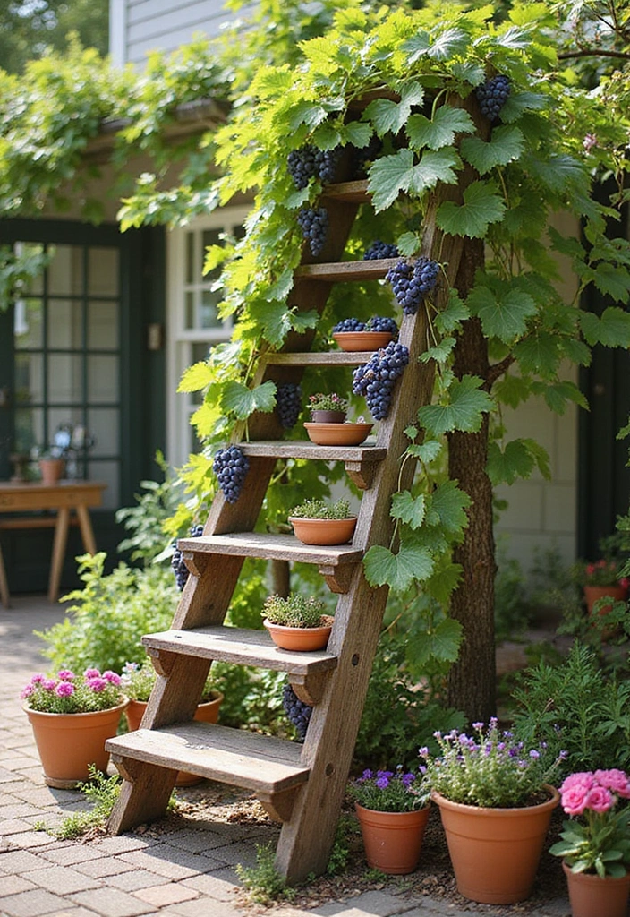 30 Concord Grape Trellis Ideas for Classic Vineyards 141 30 Concord Grape Trellis Ideas for Classic Vineyards - 21. Step Ladder Trellis