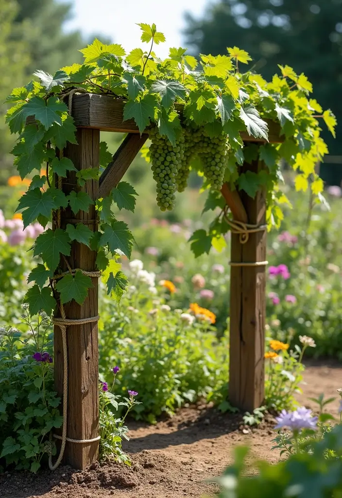 30 Concord Grape Trellis Ideas for Classic Vineyards 155 30 Concord Grape Trellis Ideas for Classic Vineyards - 23. Wood and Rope Trellis