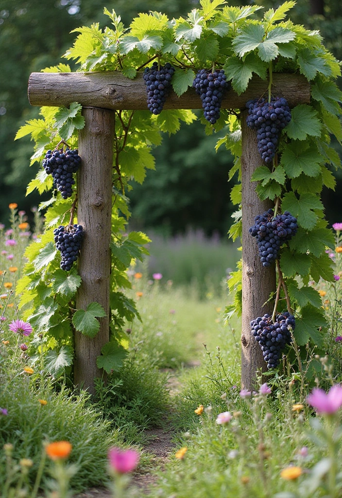 30 Concord Grape Trellis Ideas for Classic Vineyards 202 30 Concord Grape Trellis Ideas for Classic Vineyards - 30. Rustic Log Trellis