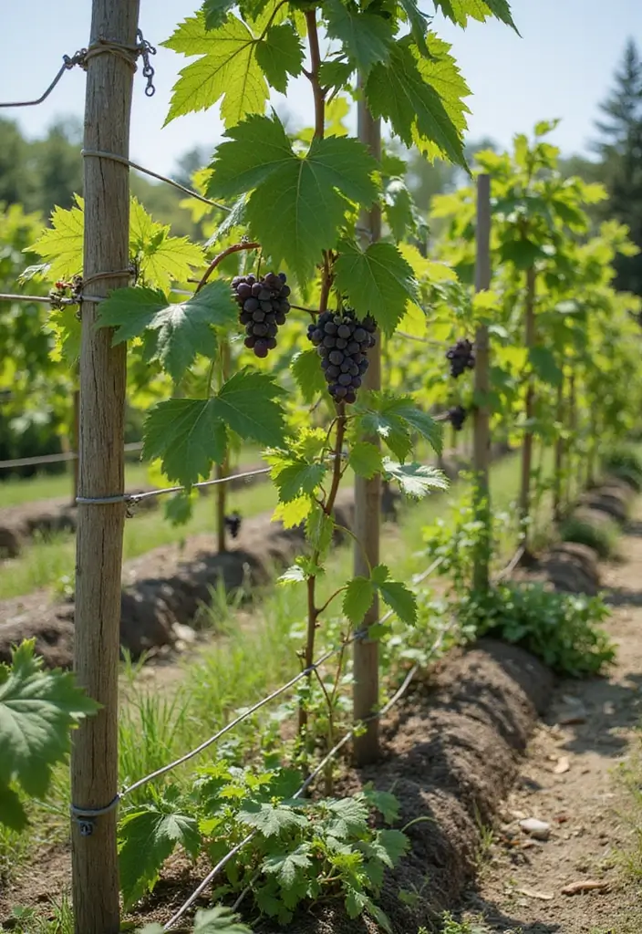 30 Concord Grape Trellis Ideas for Classic Vineyards 22 30 Concord Grape Trellis Ideas for Classic Vineyards - 4. Horizontal Wire Trellis