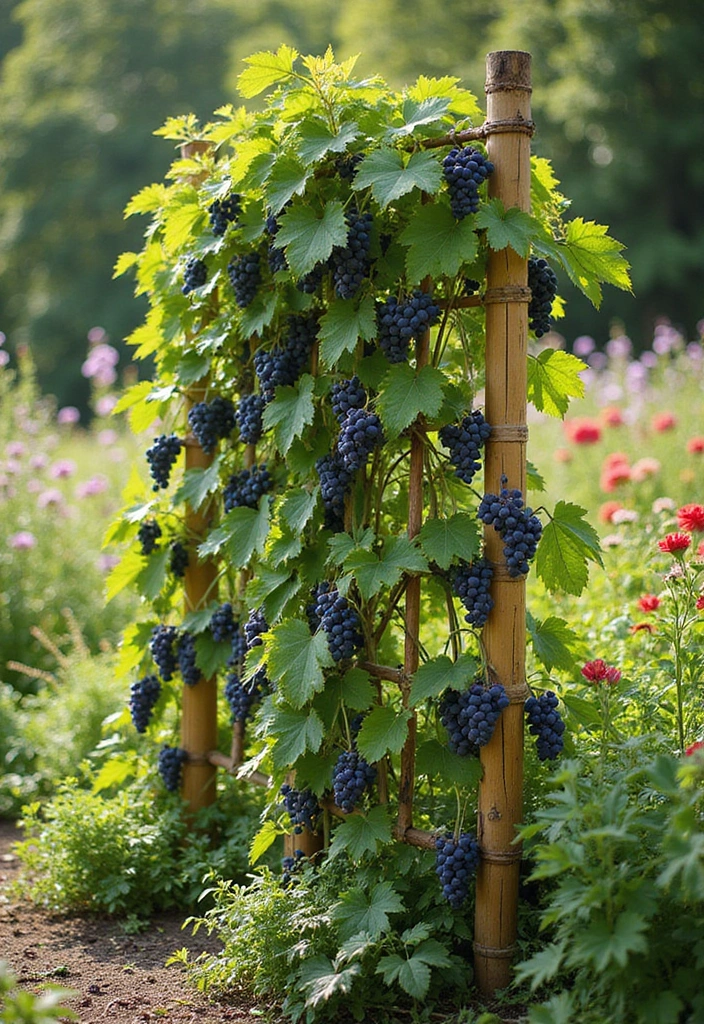 30 Concord Grape Trellis Ideas for Classic Vineyards 57 30 Concord Grape Trellis Ideas for Classic Vineyards - 9. Vertical Bamboo Trellis