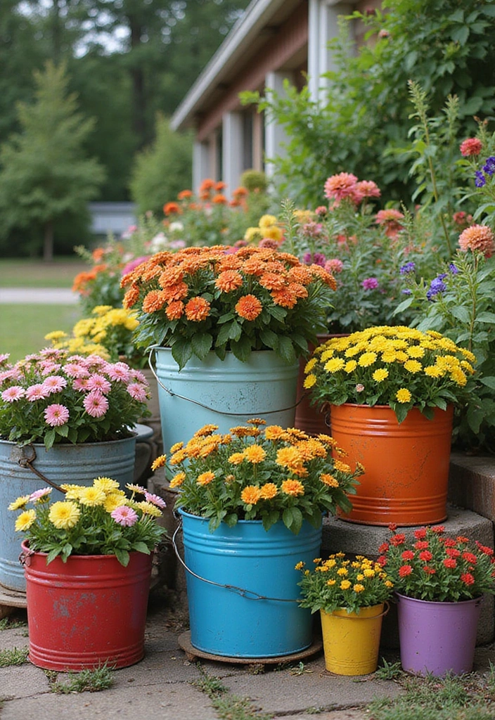 30 Container Planter Ideas for Every Type of Plant - 23. Bucket Planters
