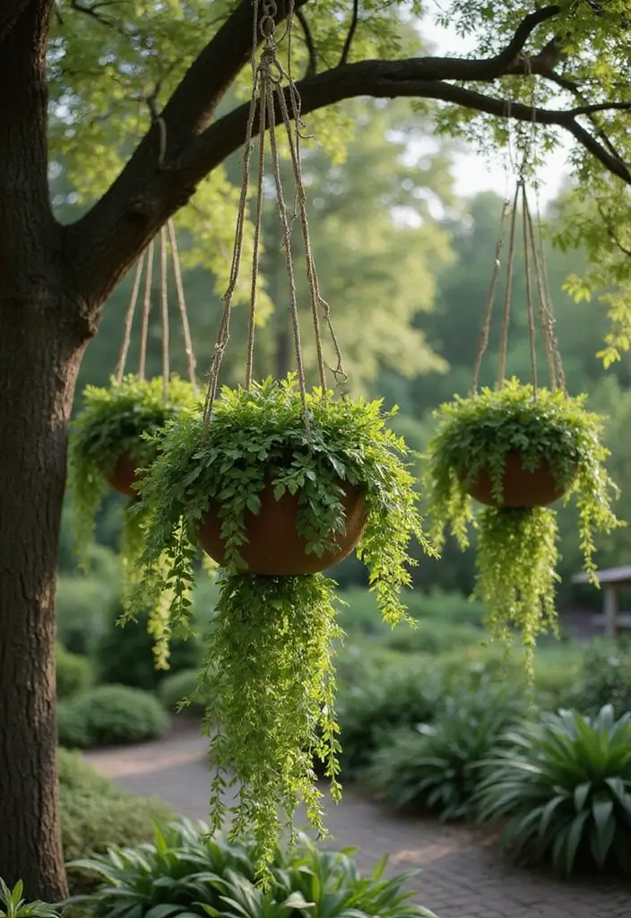 30 Container Planter Ideas for Every Type of Plant - 27. Treetop Hanging Planters