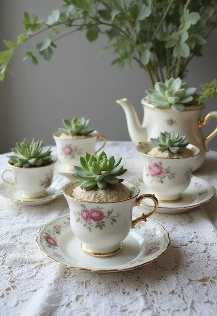 30 Cup Planter Ideas That Are Adorable and Easy to Make 1 30 Cup Planter Ideas That Are Adorable and Easy to Make - 1. Vintage Tea Cup Planters