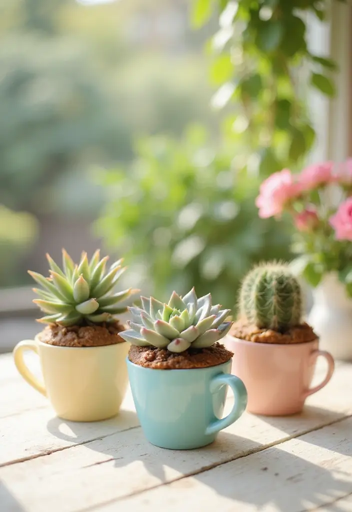 30 Cup Planter Ideas That Are Adorable and Easy to Make 120 30 Cup Planter Ideas That Are Adorable and Easy to Make - 18. DIY Cupcakes Mugs