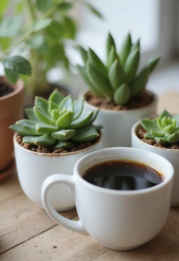 30 Cup Planter Ideas That Are Adorable and Easy to Make 15 30 Cup Planter Ideas That Are Adorable and Easy to Make - 3. Coffee Cup Planters