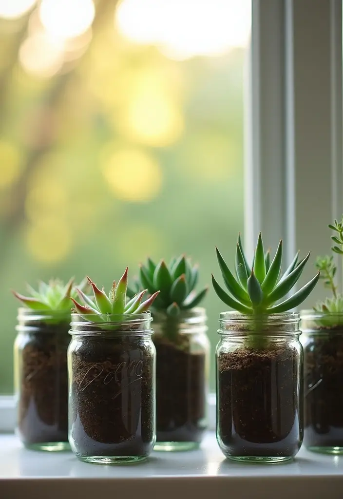 30 Cup Planter Ideas That Are Adorable and Easy to Make 22 30 Cup Planter Ideas That Are Adorable and Easy to Make - 4. Mason Jar Planters