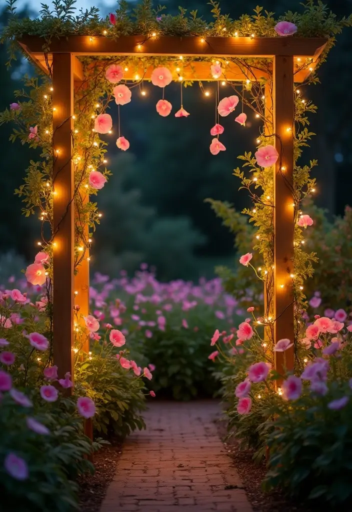 30 DIY Morning Glory Trellis Ideas for a Burst of Color 67 30 DIY Morning Glory Trellis Ideas for a Burst of Color - 11. Trellis with Fairy Lights