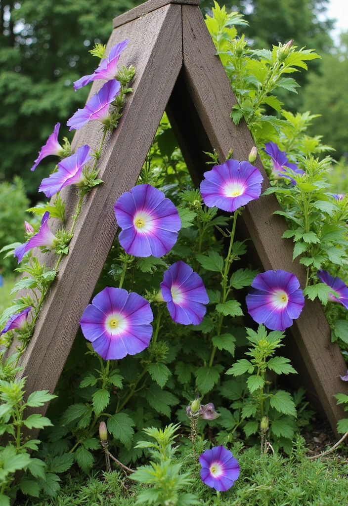30 DIY Morning Glory Trellis Ideas for a Burst of Color 86 30 DIY Morning Glory Trellis Ideas for a Burst of Color - 14. Triangular Trellis