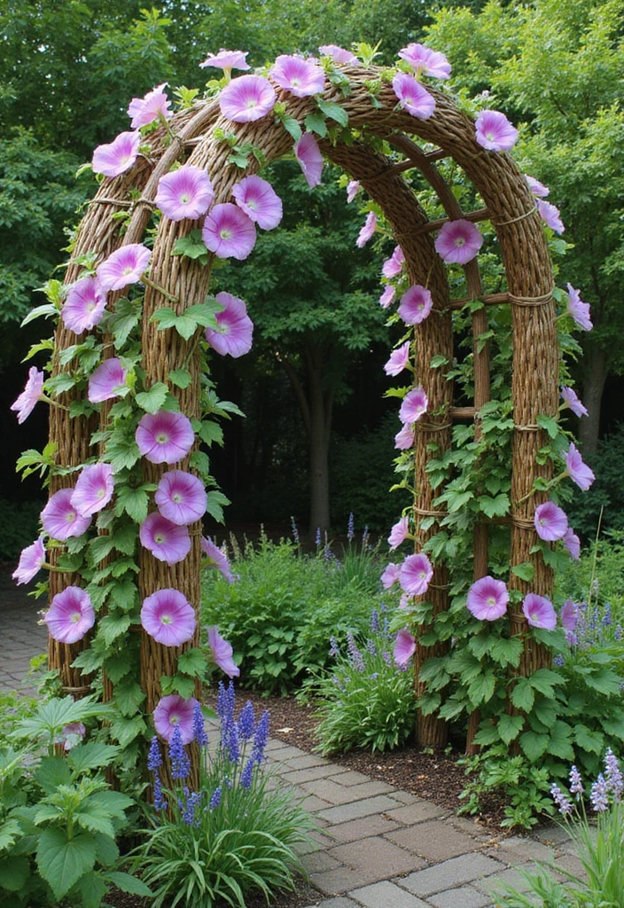 30 DIY Morning Glory Trellis Ideas for a Burst of Color 93 30 DIY Morning Glory Trellis Ideas for a Burst of Color - 15. Woven Trellis