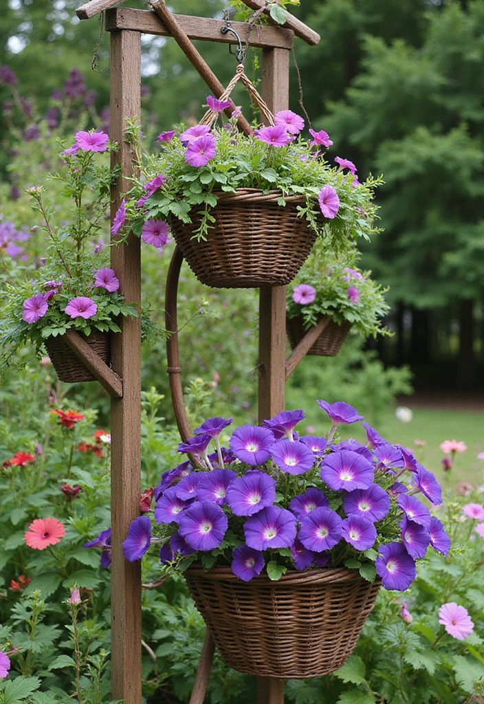 30 DIY Morning Glory Trellis Ideas for a Burst of Color 114 30 DIY Morning Glory Trellis Ideas for a Burst of Color - 18. Hanging Basket Trellis