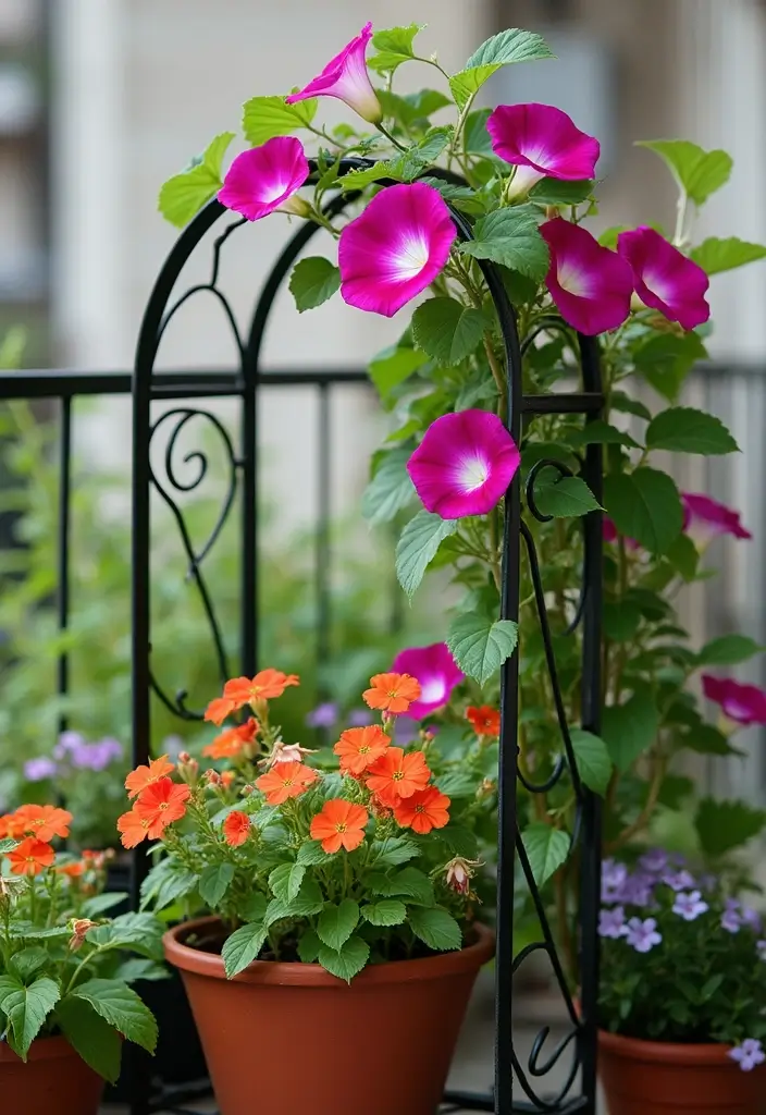 30 DIY Morning Glory Trellis Ideas for a Burst of Color 157 30 DIY Morning Glory Trellis Ideas for a Burst of Color - 25. Potted Trellis Design