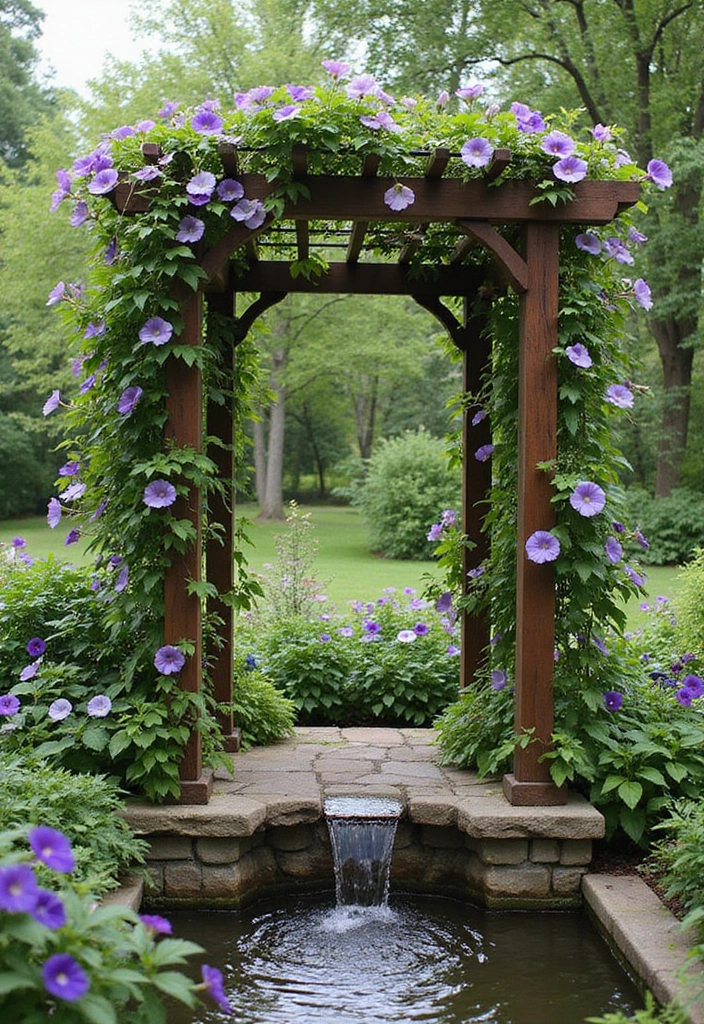 30 DIY Morning Glory Trellis Ideas for a Burst of Color 164 30 DIY Morning Glory Trellis Ideas for a Burst of Color - 26. Trellis with Water Feature