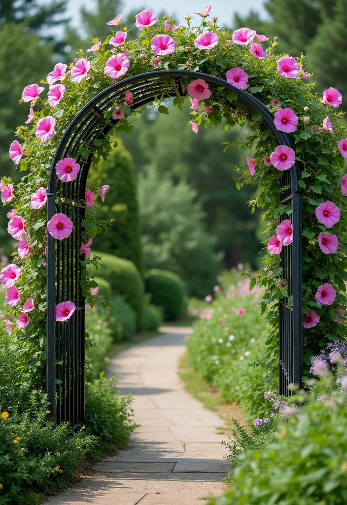 30 DIY Morning Glory Trellis Ideas for a Burst of Color 15 30 DIY Morning Glory Trellis Ideas for a Burst of Color - 3. Metal Arch Trellis