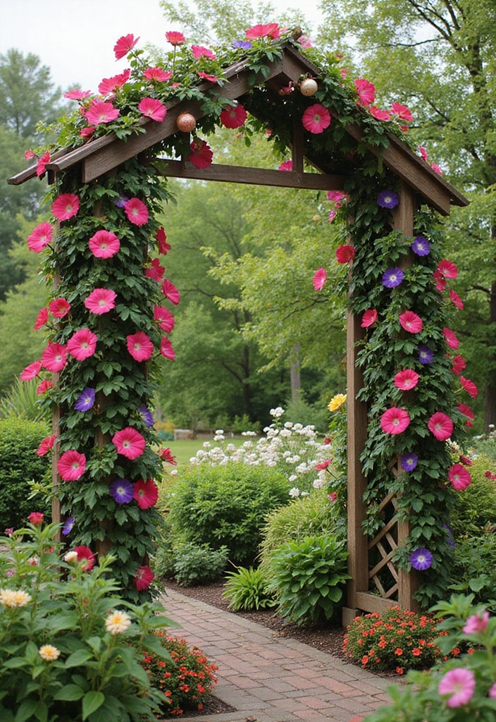30 DIY Morning Glory Trellis Ideas for a Burst of Color 192 30 DIY Morning Glory Trellis Ideas for a Burst of Color - 30. Trellis with Seasonal Decor