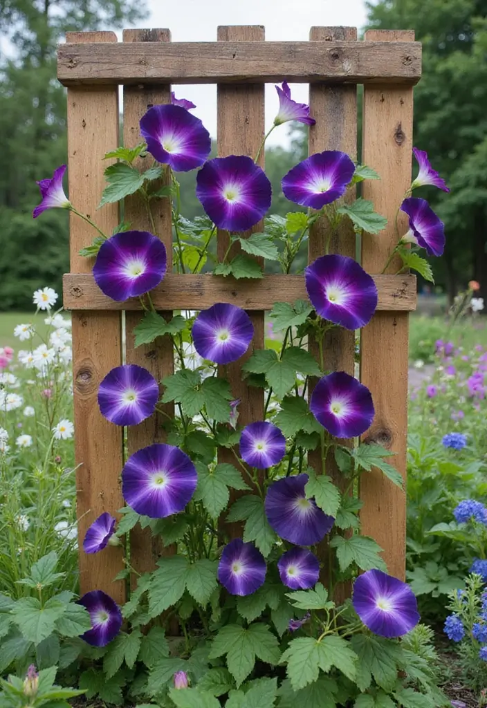 30 DIY Morning Glory Trellis Ideas for a Burst of Color 22 30 DIY Morning Glory Trellis Ideas for a Burst of Color - 4. Pallet Trellis