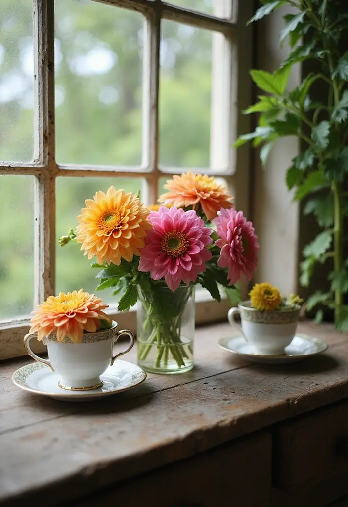 30 Dahlia Planter Ideas to Showcase Bold Blooms 1 30 Dahlia Planter Ideas to Showcase Bold Blooms - 1. Vintage Teacup Planters