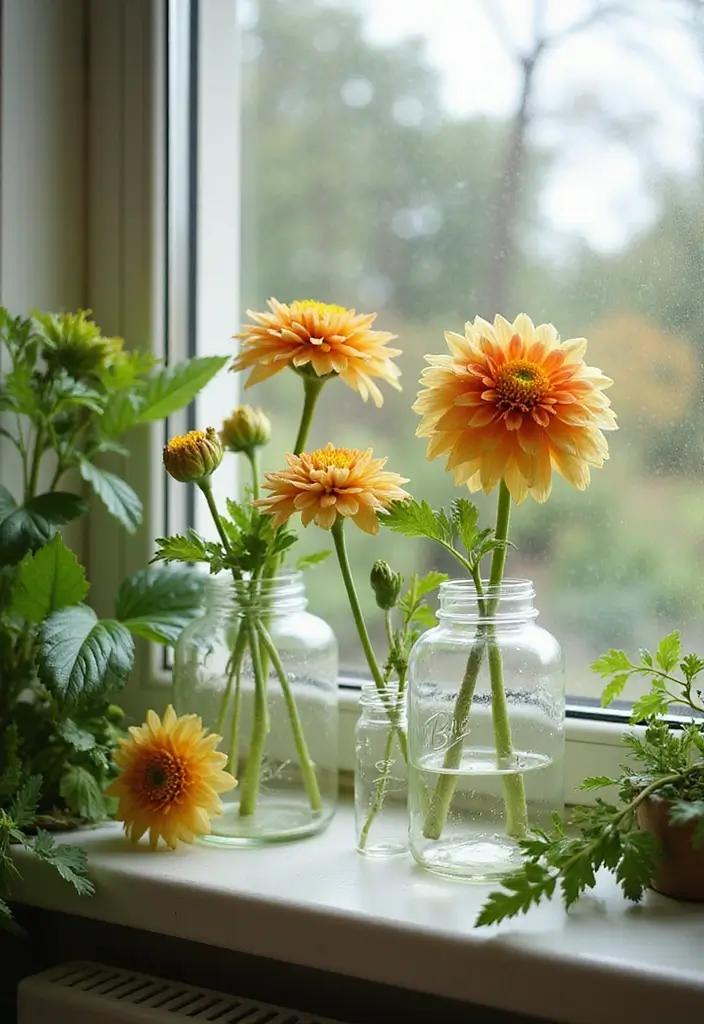 30 Dahlia Planter Ideas to Showcase Bold Blooms 65 30 Dahlia Planter Ideas to Showcase Bold Blooms - 11. Glass Jar Planters