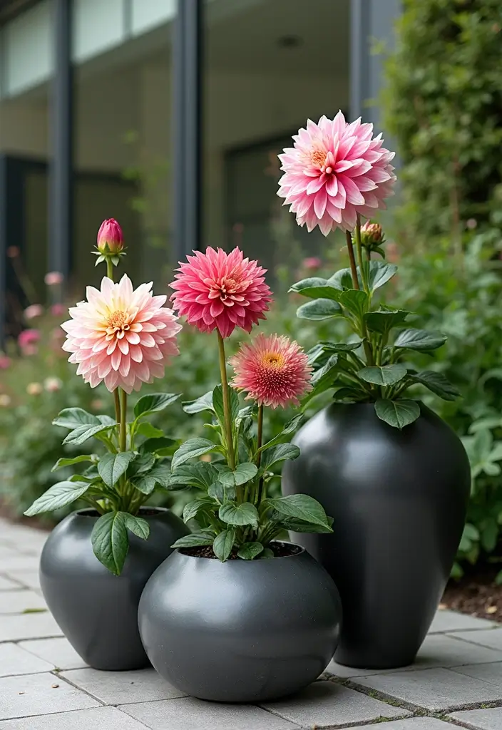 30 Dahlia Planter Ideas to Showcase Bold Blooms 111 30 Dahlia Planter Ideas to Showcase Bold Blooms - 19. Artistic Sculptural Planters
