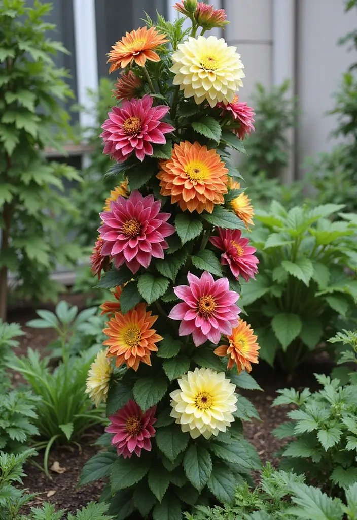 30 Dahlia Planter Ideas to Showcase Bold Blooms 8 30 Dahlia Planter Ideas to Showcase Bold Blooms - 2. Vertical Garden Towers