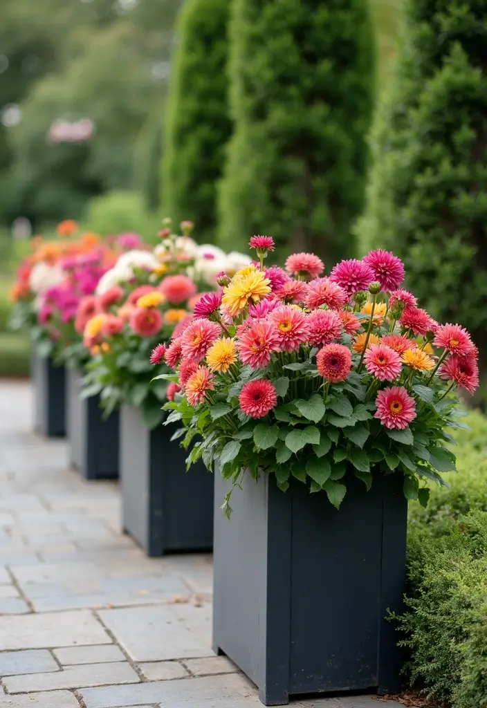 30 Dahlia Planter Ideas to Showcase Bold Blooms 158 30 Dahlia Planter Ideas to Showcase Bold Blooms - 26. Planter Columns