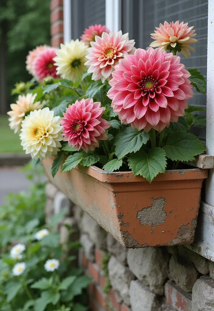 30 Dahlia Planter Ideas to Showcase Bold Blooms 165 30 Dahlia Planter Ideas to Showcase Bold Blooms - 27. Gutter Gardens