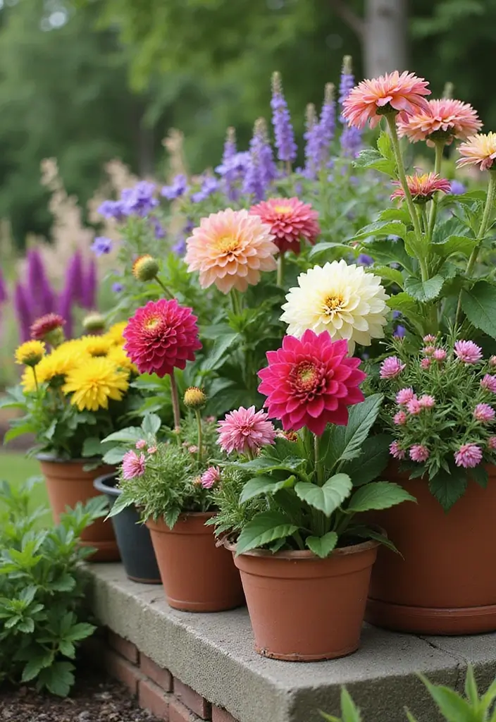 30 Dahlia Planter Ideas to Showcase Bold Blooms 179 30 Dahlia Planter Ideas to Showcase Bold Blooms - 29. Seasonal Container Arrangements