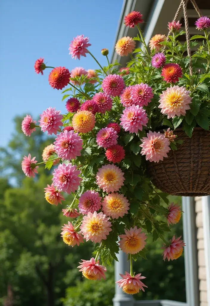 30 Dahlia Planter Ideas to Showcase Bold Blooms 20 30 Dahlia Planter Ideas to Showcase Bold Blooms - 4. Hanging Baskets