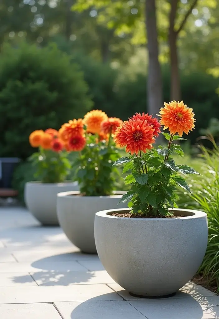 30 Dahlia Planter Ideas to Showcase Bold Blooms 27 30 Dahlia Planter Ideas to Showcase Bold Blooms - 5. Concrete Planters