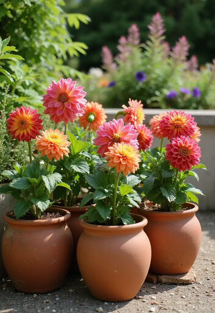 30 Dahlia Planter Ideas to Showcase Bold Blooms 34 30 Dahlia Planter Ideas to Showcase Bold Blooms - 6. Terracotta Pots