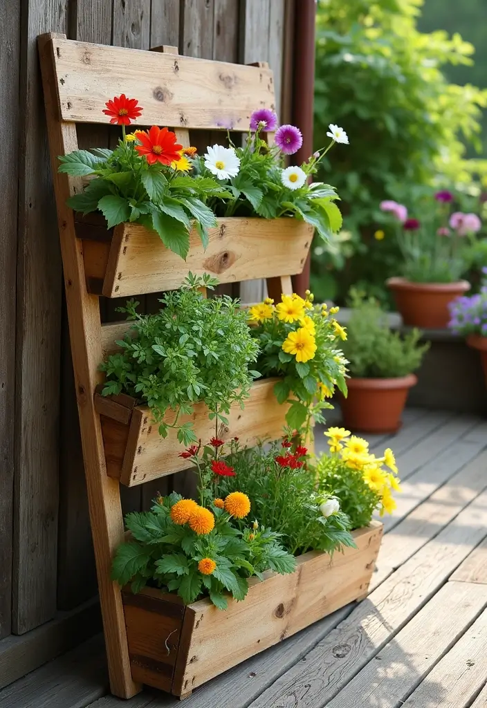 30 Deck Railing Planter Ideas for Vertical Garden Beauty - 10. Pallet Planters
