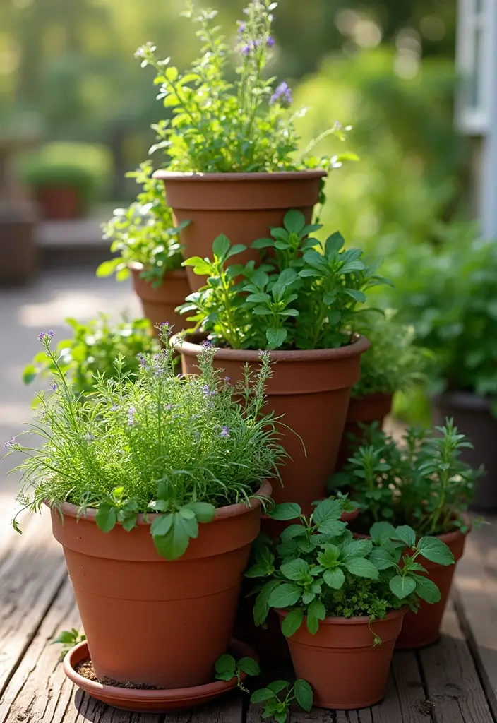 30 Deck Railing Planter Ideas for Vertical Garden Beauty - 13. Tiered Herb Planters