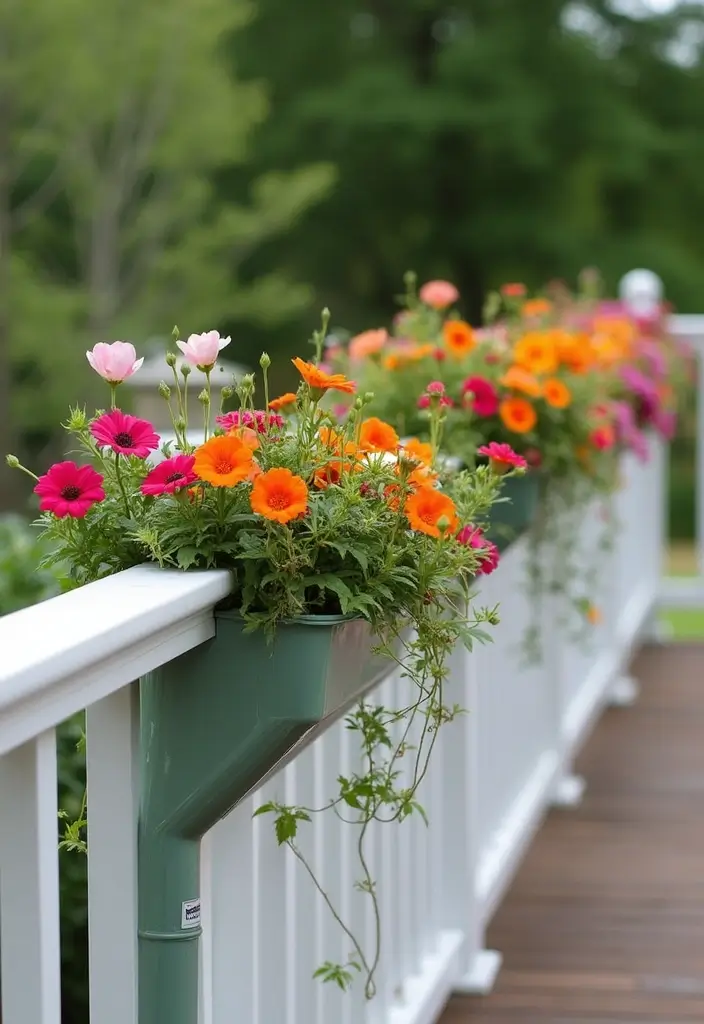 30 Deck Railing Planter Ideas for Vertical Garden Beauty - 14. Gutter Planters