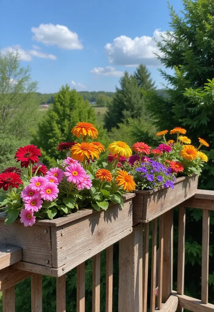 30 Deck Railing Planter Ideas for Vertical Garden Beauty - 2. Colorful Flower Boxes