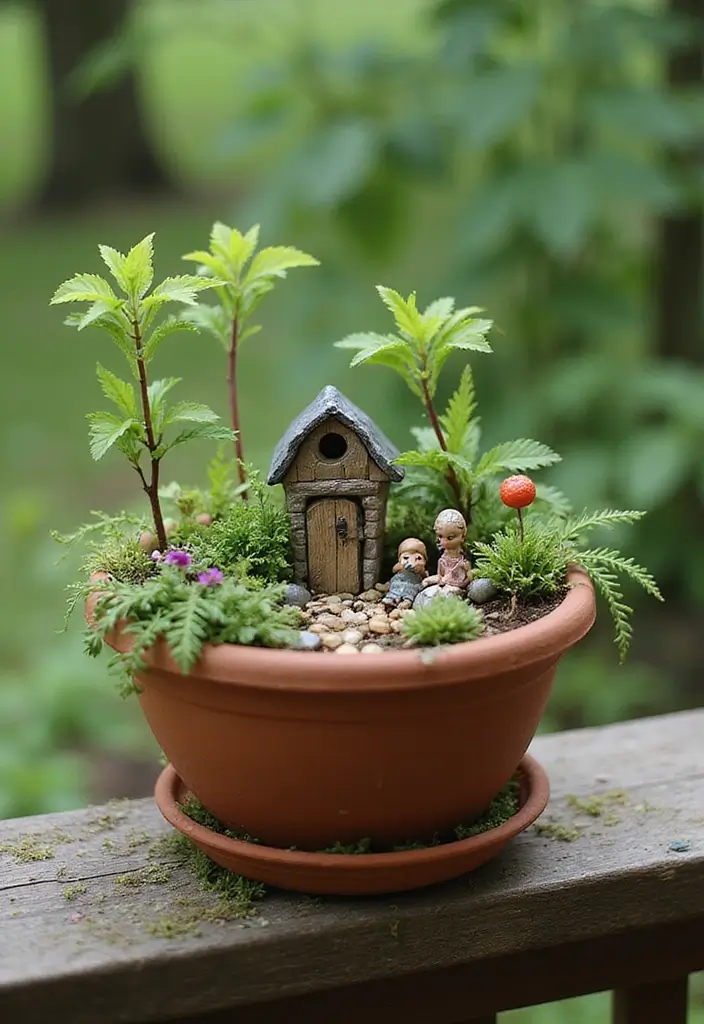 30 Deck Railing Planter Ideas for Vertical Garden Beauty - 23. Miniature Fairy Gardens