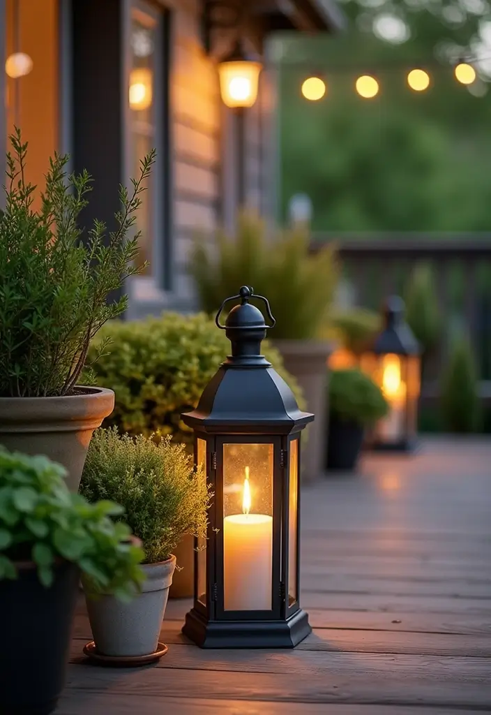 30 Deck Railing Planter Ideas for Vertical Garden Beauty - 28. Decorative Lantern Planters