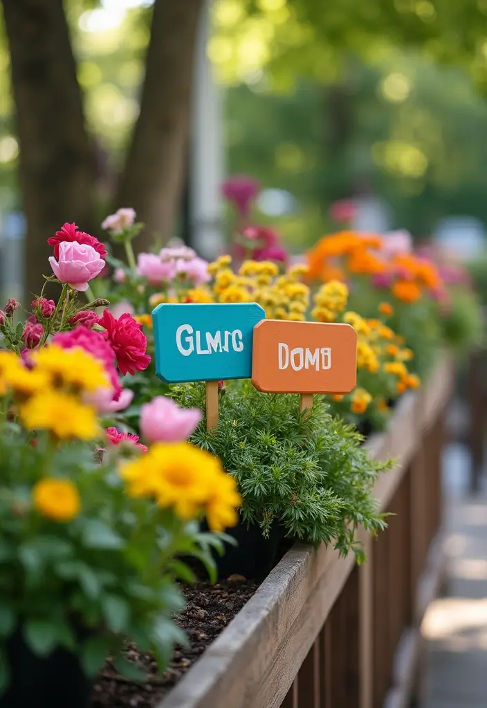 30 Deck Railing Planter Ideas for Vertical Garden Beauty - 30. Creative Plant Signs