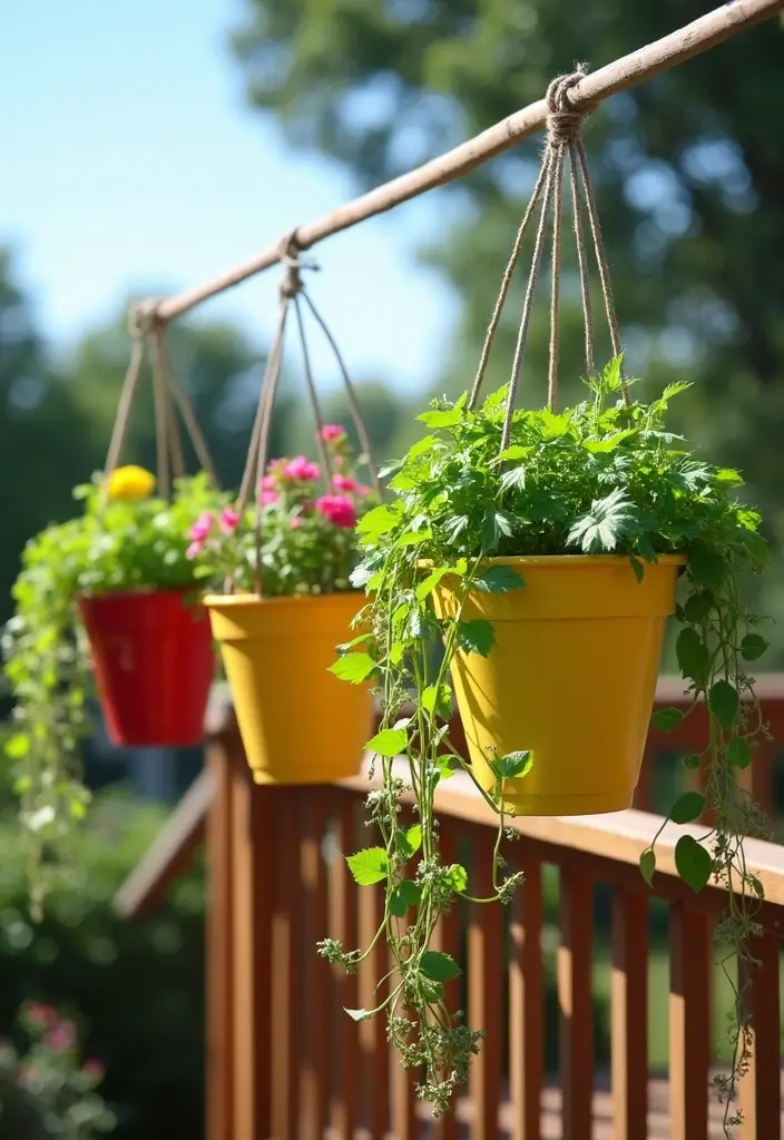 30 Deck Railing Planter Ideas for Vertical Garden Beauty - 4. Hanging Planter Pots
