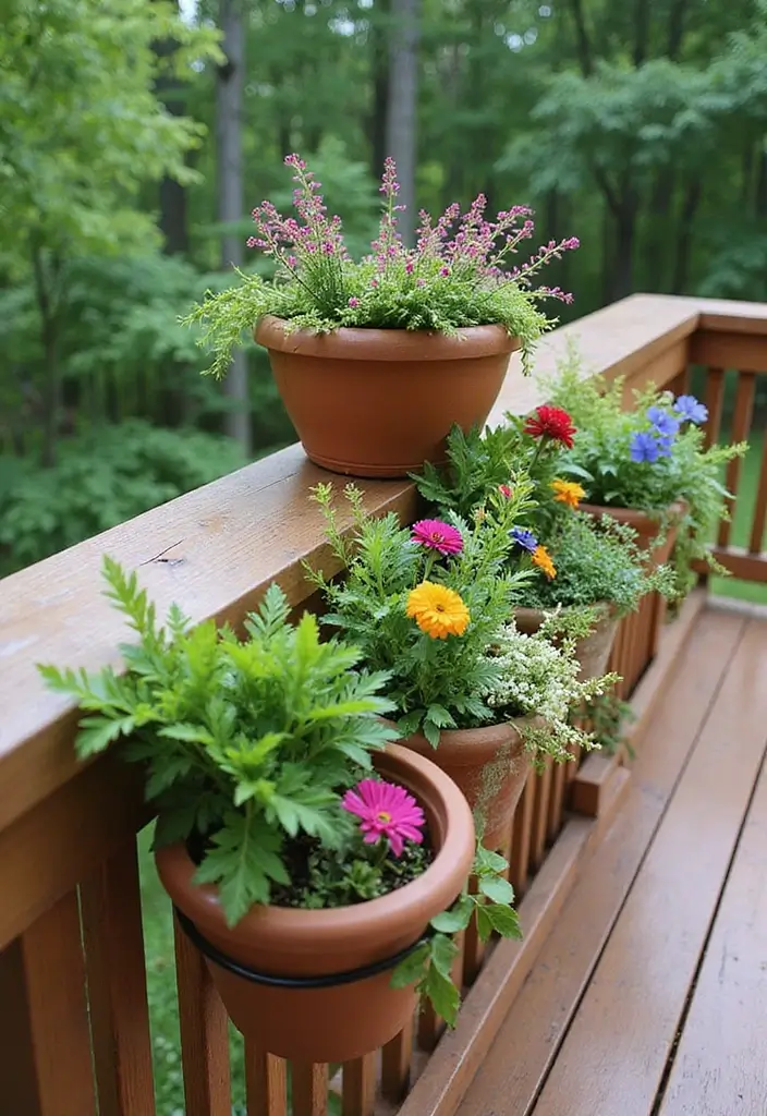 30 Deck Railing Planter Ideas for Vertical Garden Beauty - 9. Multi-Tiered Planters
