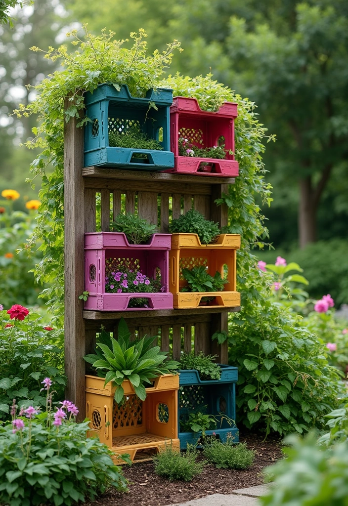 30 Dollar Tree Trellis Ideas That Are Budget-Friendly and Cute - 10. Stacked Crates Trellis