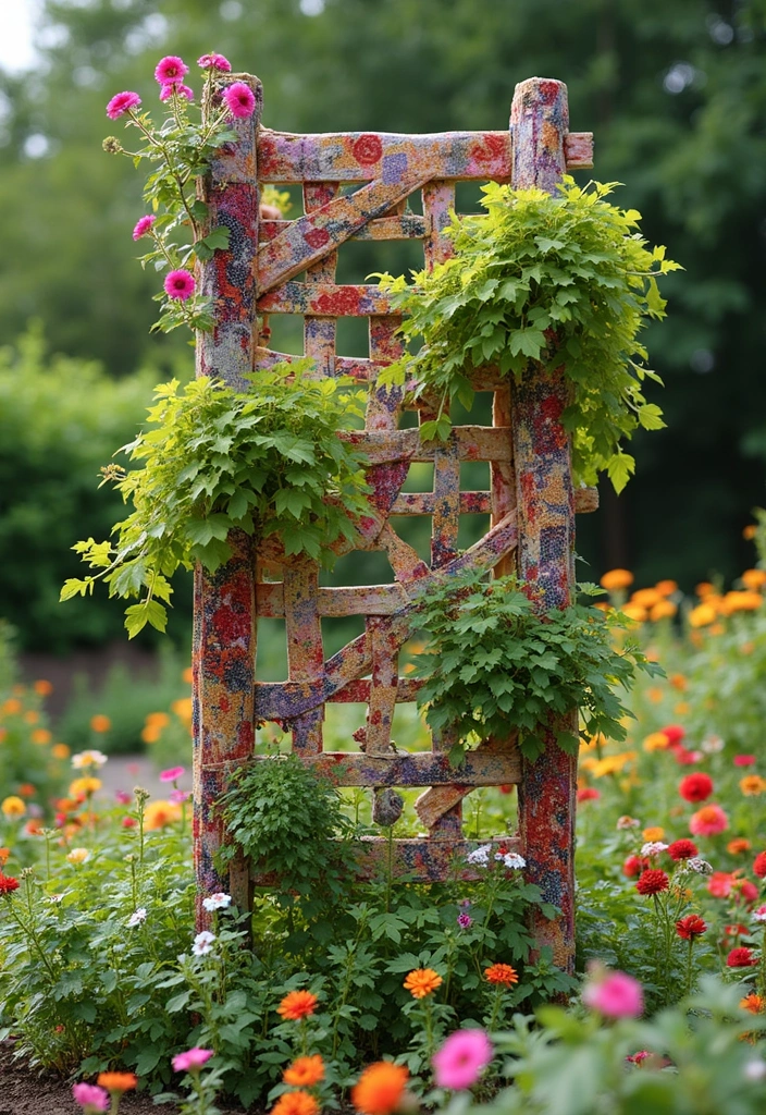 30 Dollar Tree Trellis Ideas That Are Budget-Friendly and Cute - 13. Fabric Scrap Trellis