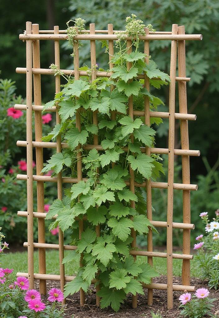 30 Dollar Tree Trellis Ideas That Are Budget-Friendly and Cute - 14. Wooden Dowels Trellis