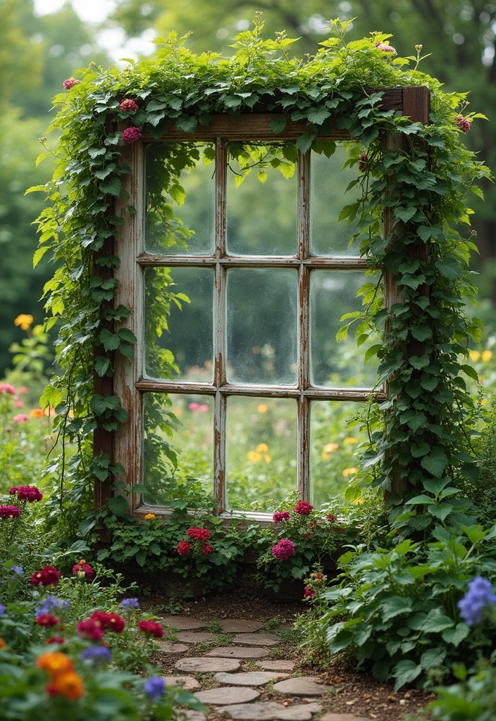 30 Dollar Tree Trellis Ideas That Are Budget-Friendly and Cute - 18. Upcycled Window Trellis