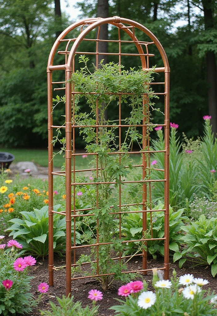 30 Dollar Tree Trellis Ideas That Are Budget-Friendly and Cute - 24. Copper Pipe Trellis