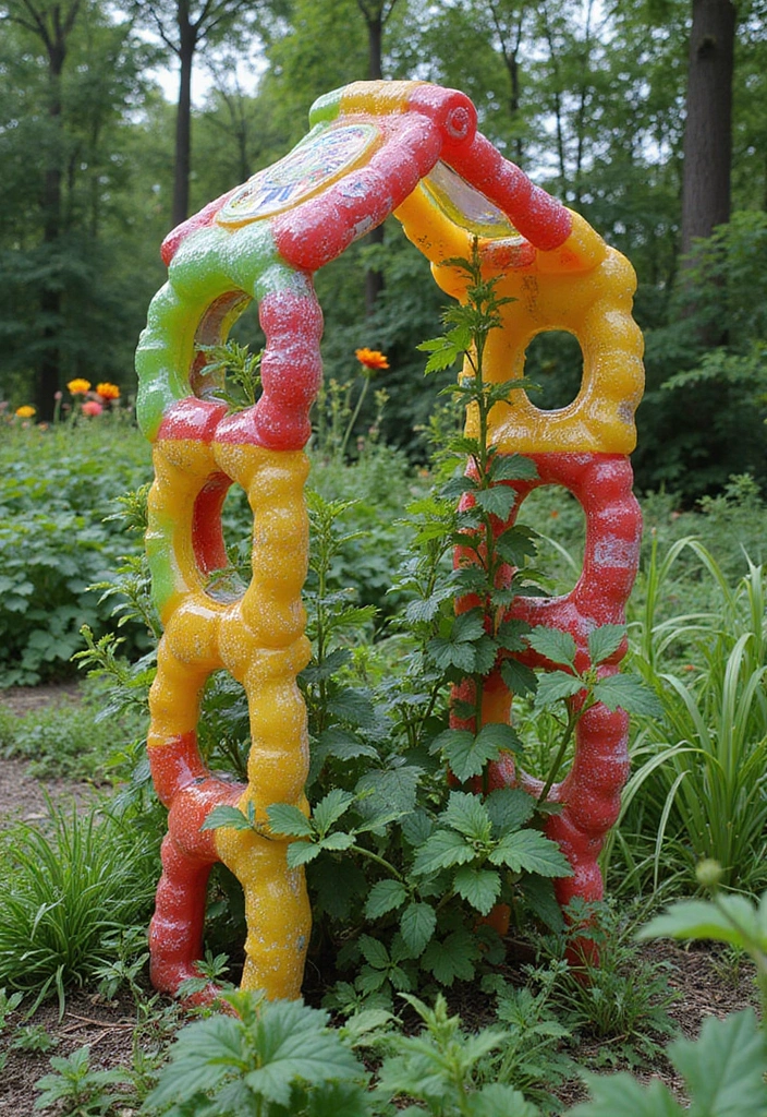 30 Dollar Tree Trellis Ideas That Are Budget-Friendly and Cute - 26. Recycled Plastic Bottle Trellis