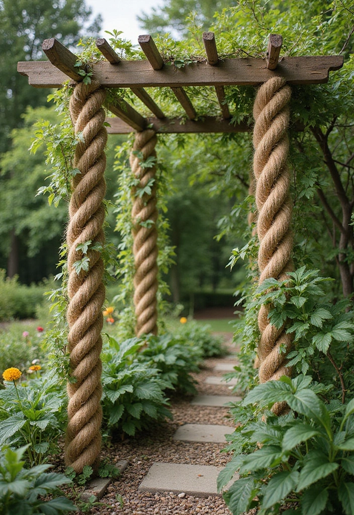 30 Dollar Tree Trellis Ideas That Are Budget-Friendly and Cute - 28. Jute Rope Trellis