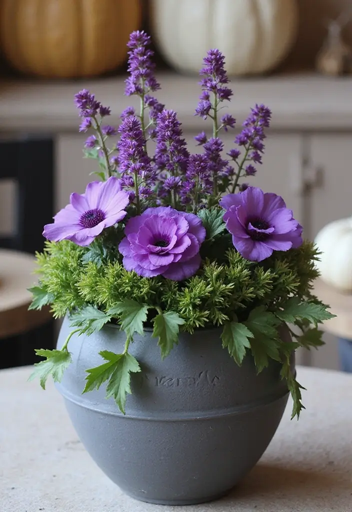 30 Easy Fall Planter Ideas That Add Warm Seasonal Color - 10. Monochromatic Planters