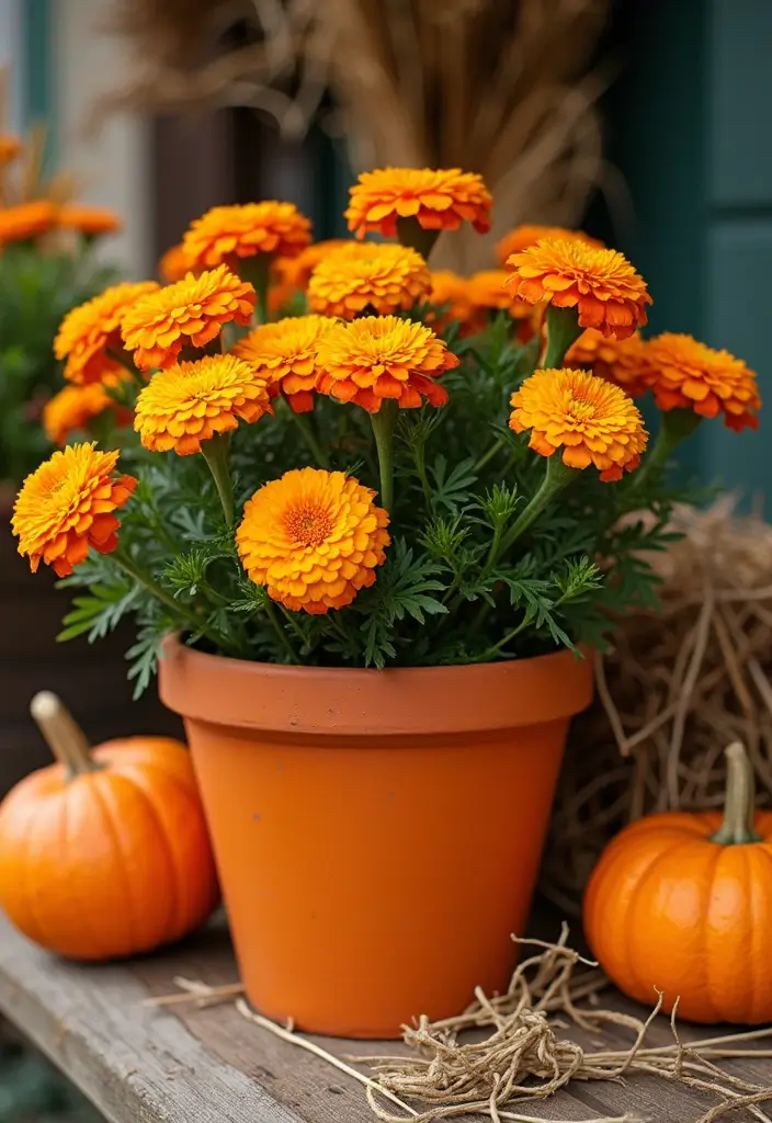 30 Easy Fall Planter Ideas That Add Warm Seasonal Color - 11. Terracotta Pumpkin Planter