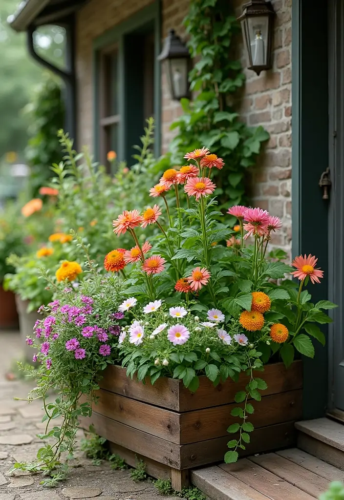 30 Easy Fall Planter Ideas That Add Warm Seasonal Color - 16. Cottage Garden Style Planter
